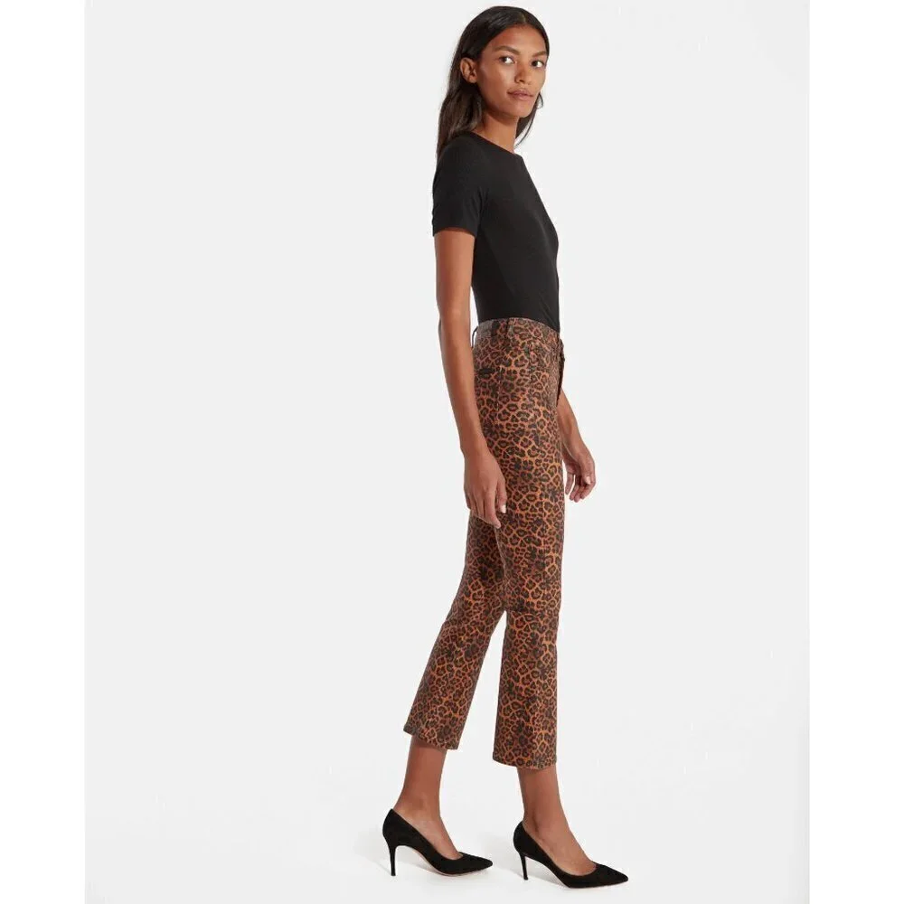 NWT 7 For All Mankind Leopard-Print High Rise Slim Fit Kick Flare Cropped Jeans - Picture 2 of 16